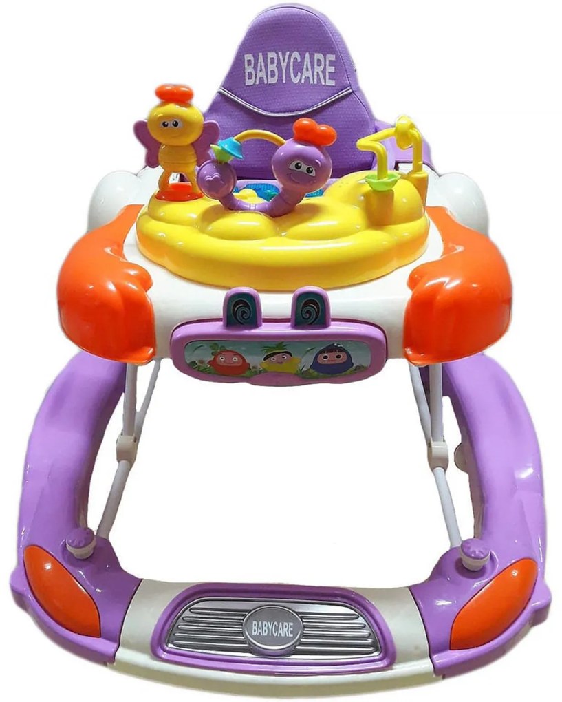 Premergator cu sistem de balansare Reglabil in 3 Trepte Baby Care™ Iepuras, 8 Roti ,Pliabil, Cu Melodii, Mov