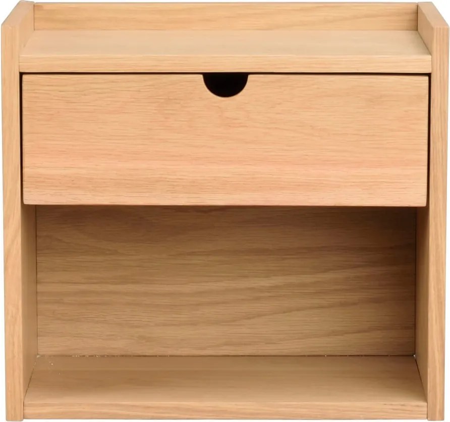 Noptieră în culoare naturală suspendată/cu rafturi din lemn masiv de stejar Hillmond – Rowico