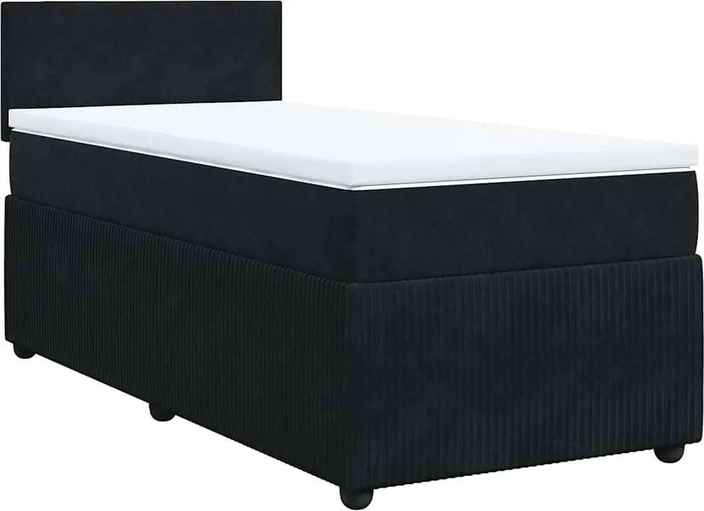 vidaXL Pat box spring cu saltea, negru, 90x200 cm, catifea