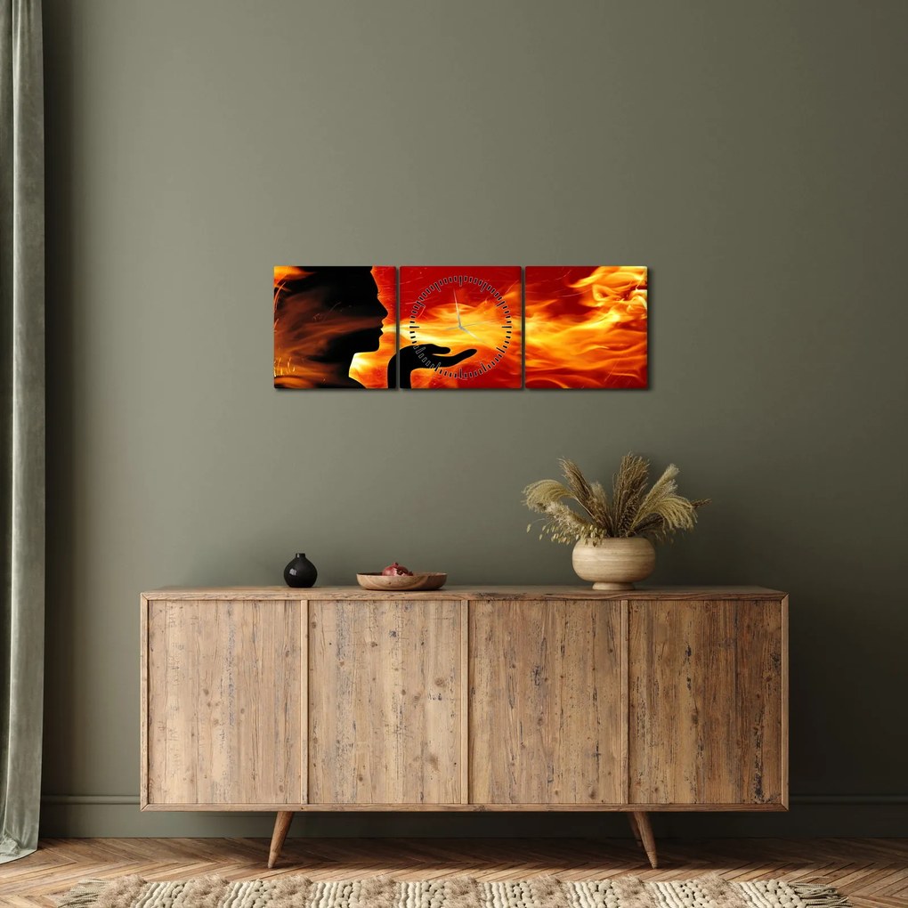 Tablou femeii în foc (cu ceas) (90x30 cm)