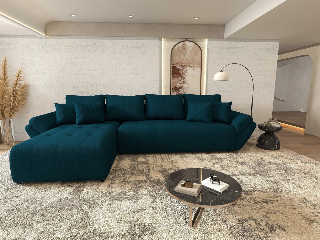 Colțar extensibil dumonde cu ladă de depozitare si sezut confortabil din spuma high-density, Berlin XL Enjoy Petrol 350x185 cm