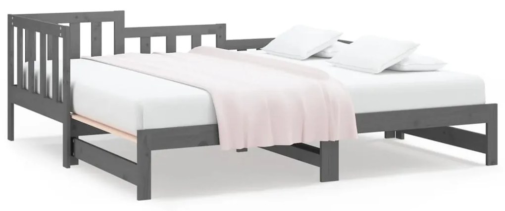 820738 vidaXL Pat de zi extensibil, gri, 2x(80x200) cm, lemn masiv de pin