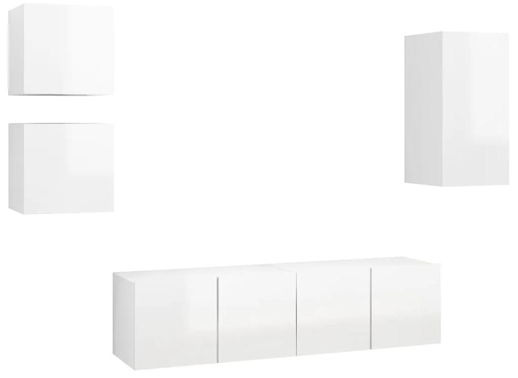 Set de dulapuri TV, 5 piese, alb extralucios, lemn prelucrat 5, Alb foarte lucios, 30.5 x 30 x 60 cm