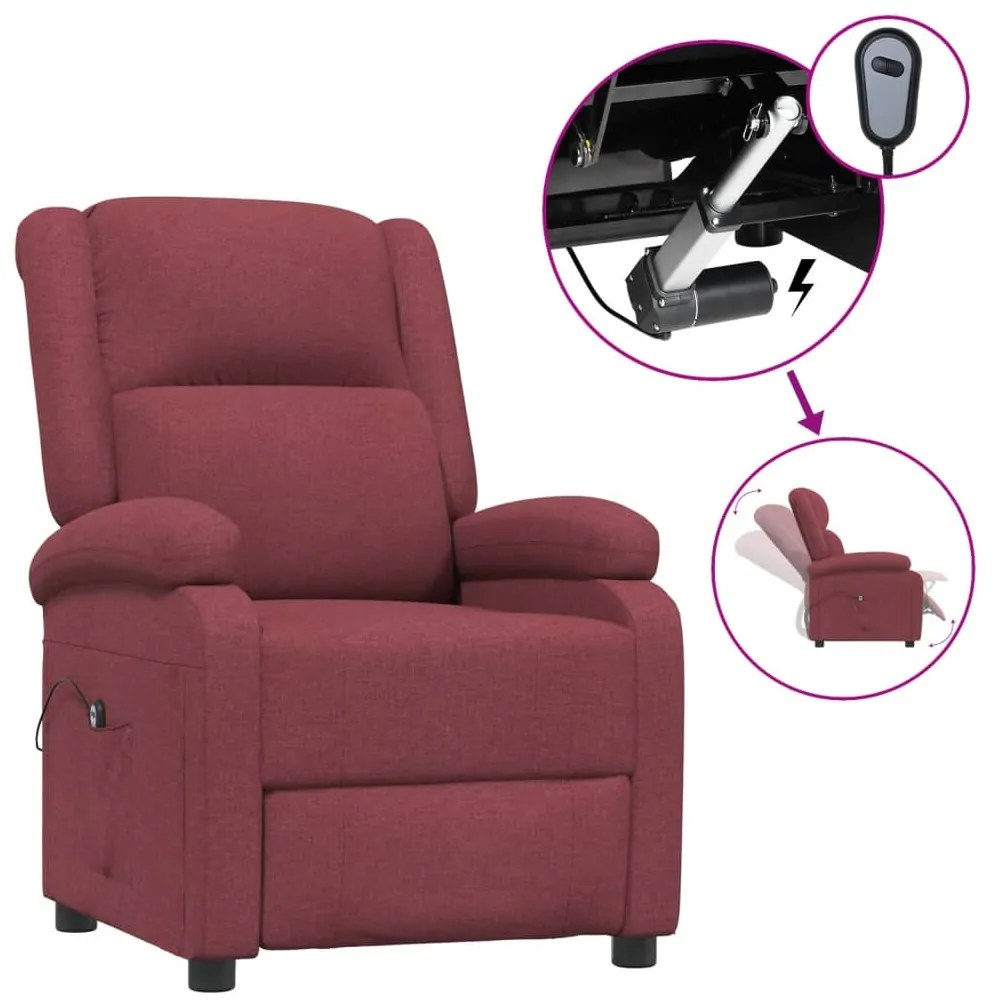 3098356 vidaXL Fotoliu rabatabil electric, roșu vin, material textil