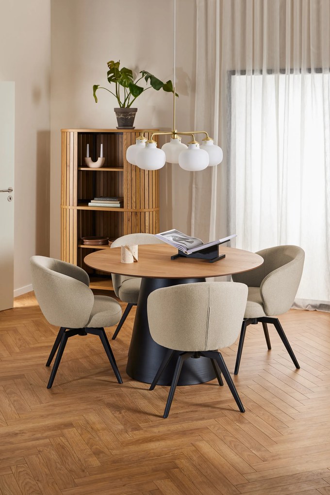 MAZZONI EXPORT BOSCO Stejar natural/picior negru - MASĂ ROTUNDĂ 120 cm PENTRU BUCĂTĂRIE SUFRAGERIE SALON FURNIR