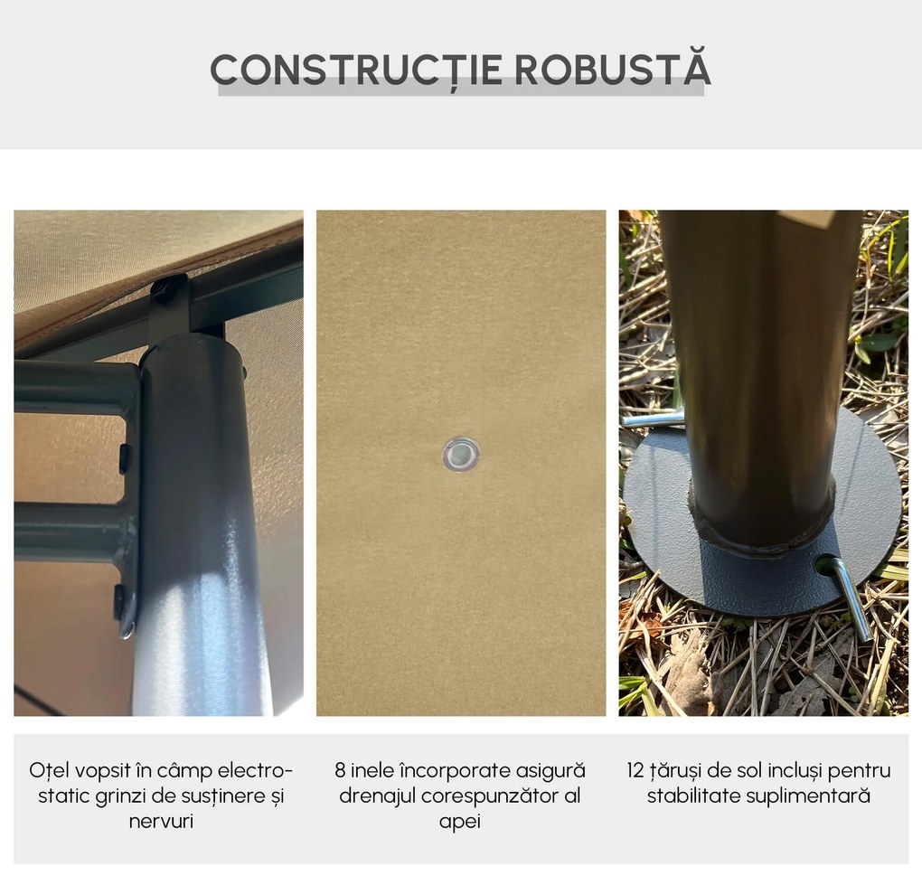 Outsunny Foisor de Gradina cu Prelata in Poliester 6 Pereti Detasabili 12 Paleti Schelet in Metal Bej 400 x 300 x 264 cm | Aosom Romania