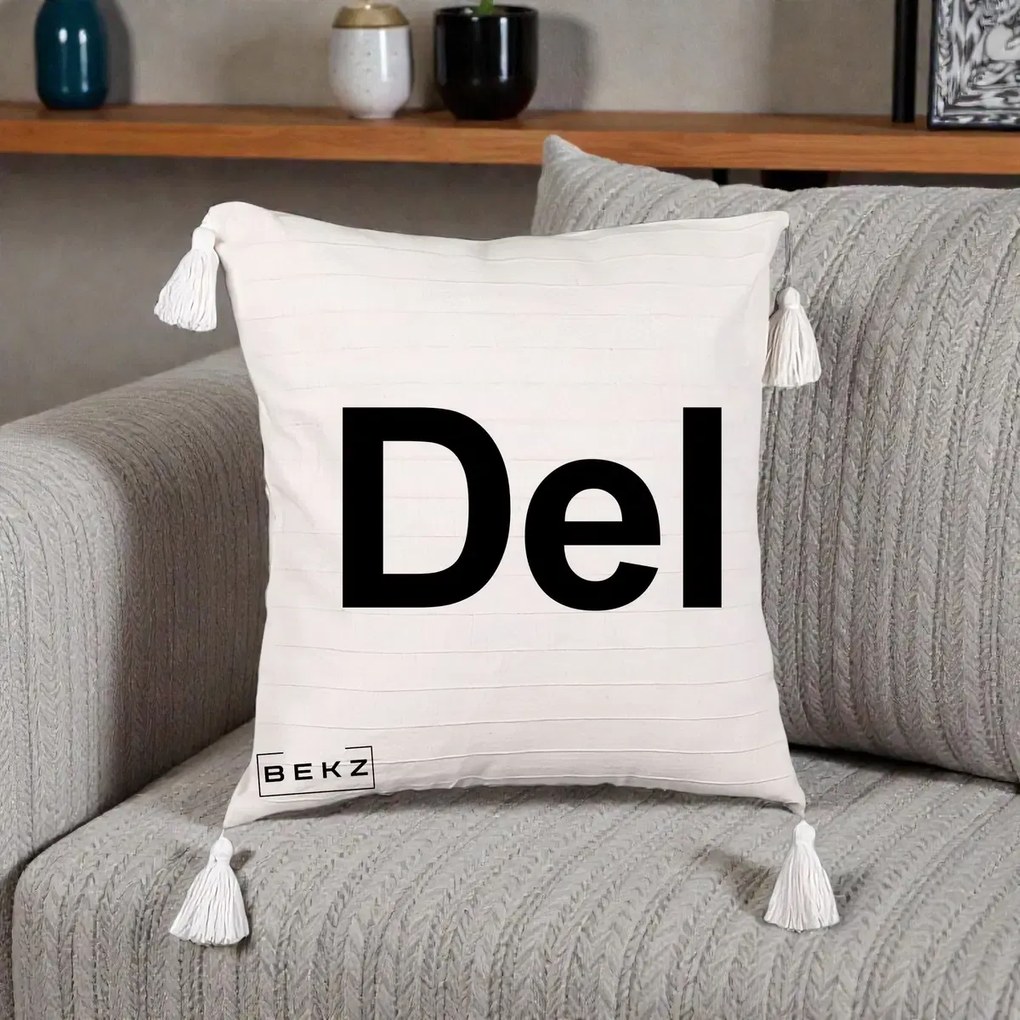 Perna Personalizata Tasta Del Tipografie Bold, 40x40 cm, Bej cu Franjuri, Husa Detasabila, Perna Inclusa, BEKZ®