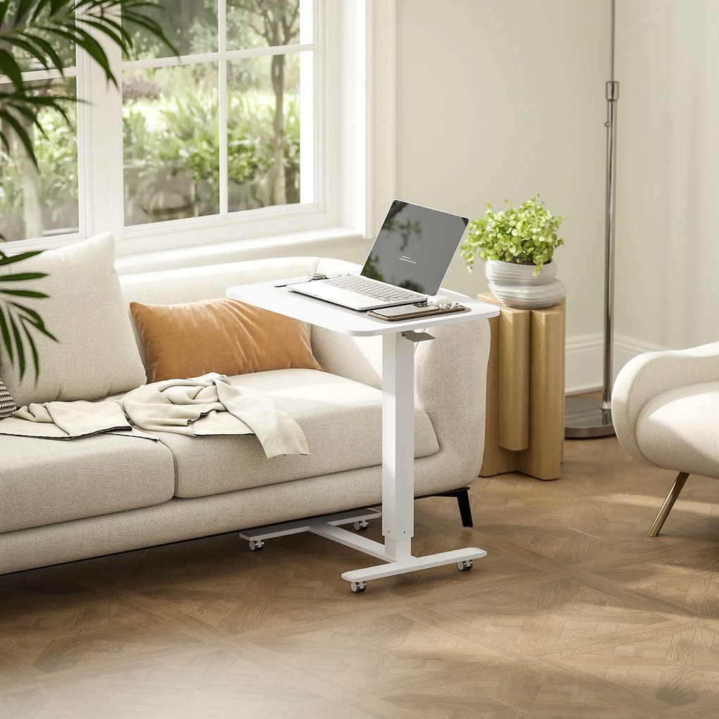 HOMCOM Birou in picioare reglabil in inaltime cu 4 roti C-Forma 65 cm x 48 cm x 73-110 cm Alb | Aosom Romania