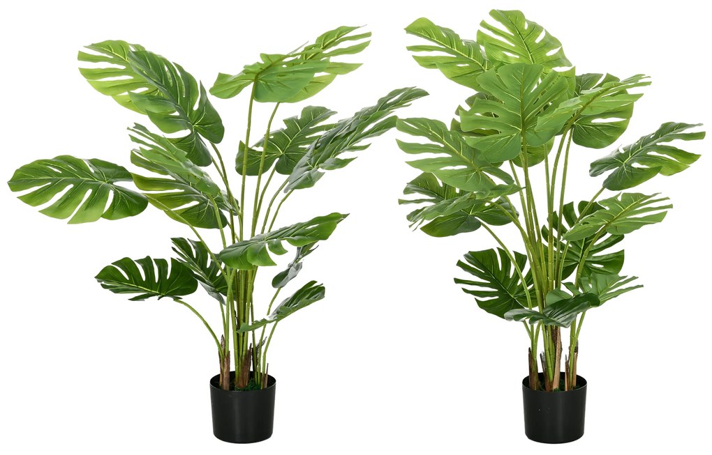 HOMCOM Lot de 2 plante artificiale Monstera deliciosa cu ghiveci inclus, înălțime 120 cm, pentru interior, decor | Aosom Romania