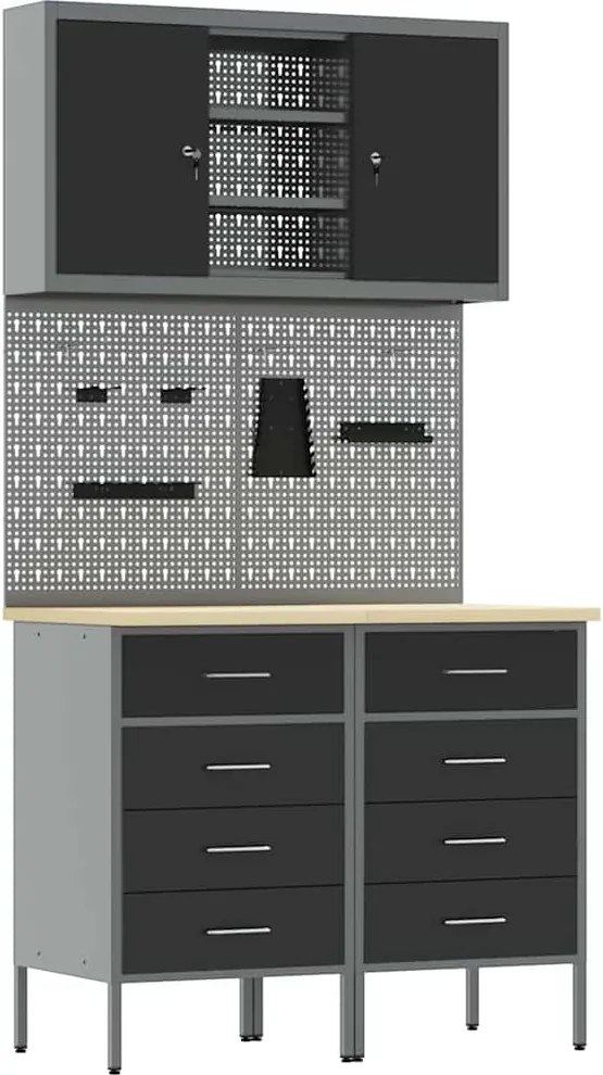 vidaXL Set de dulapuri de lucru cu sertar cu raft Manual 5 pcs Negru