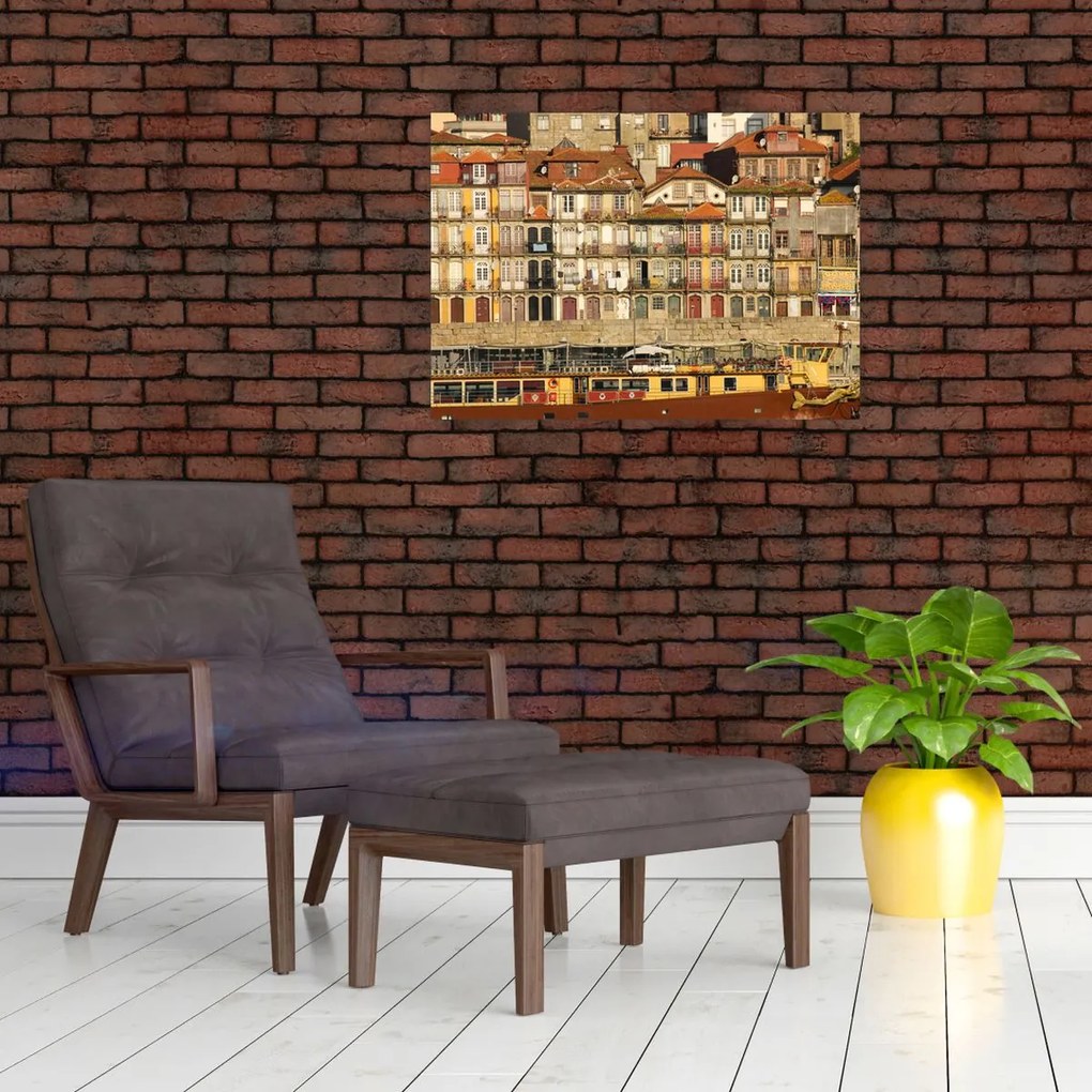 Tablou pe sticlă - Cartierul Waterfront, Portugalia (70x50 cm)