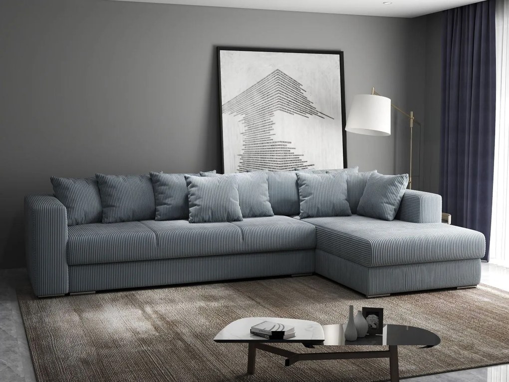 Colțar extensibil dumonde cu ladă de depozitare si sezut confortabil din spuma high-density, Gloria Zoom Grey II 320x183 cm