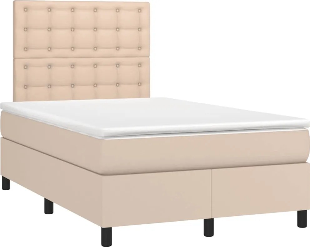 vidaXL Pat box spring cu saltea, cappuccino, 120x190cm piele ecologică