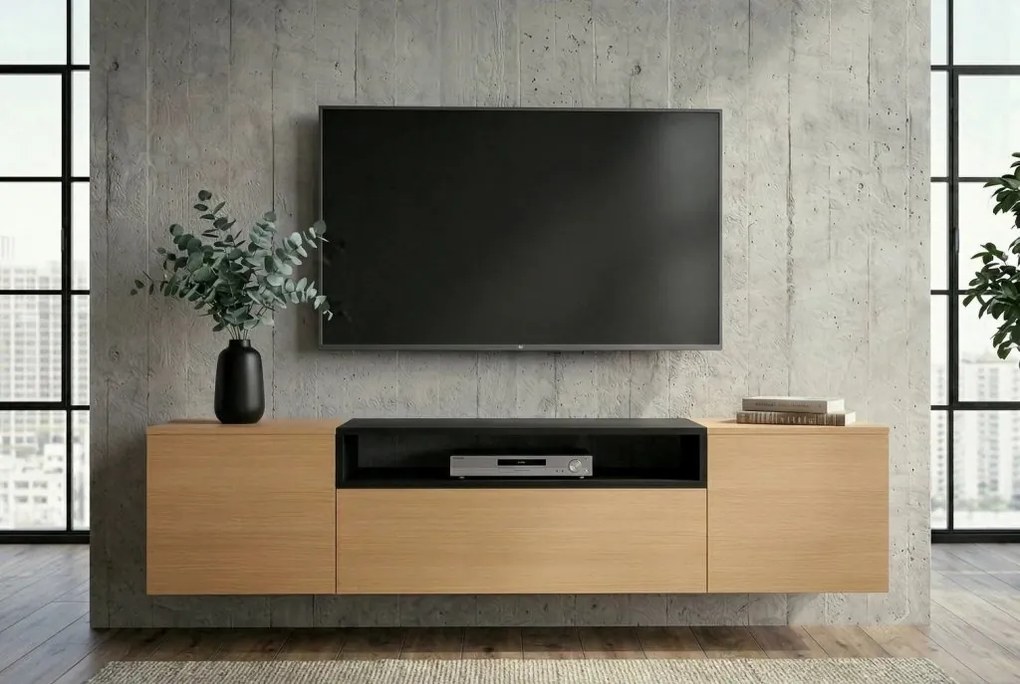 Comoda TV suspendata LOFT 160cm natur/ negru
