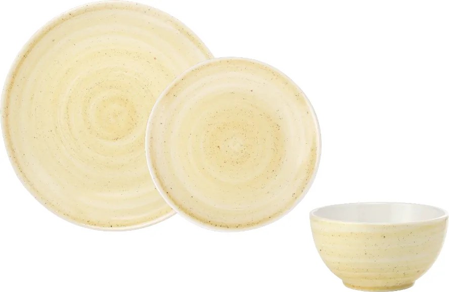 Set 18 Piese Farfurii Tera Celis Galben-Ocru ( Farfurie Mare 26cm, Farfurie Mica 21cm, Bol 450ml )