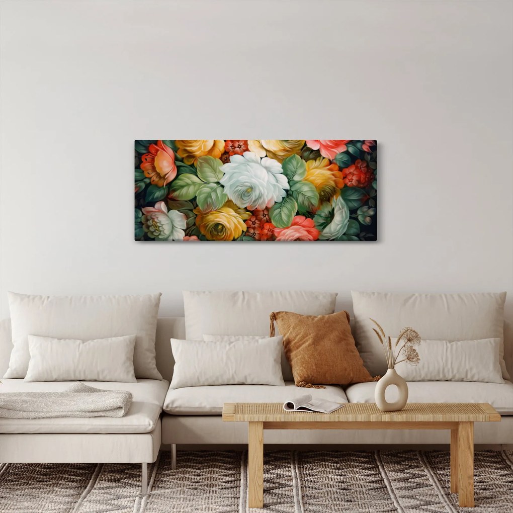 Tablou cu buchet pictat de flori (120x50 cm)