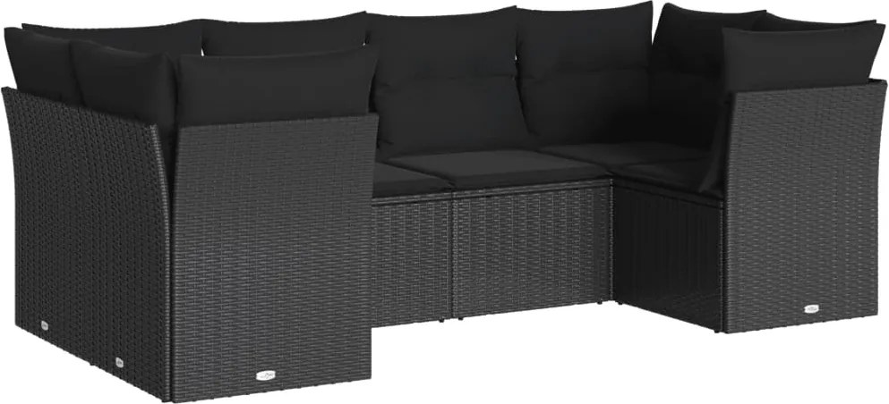 vidaXL Set mobilier de grădină cu perne, 6 piese, negru, poliratan
