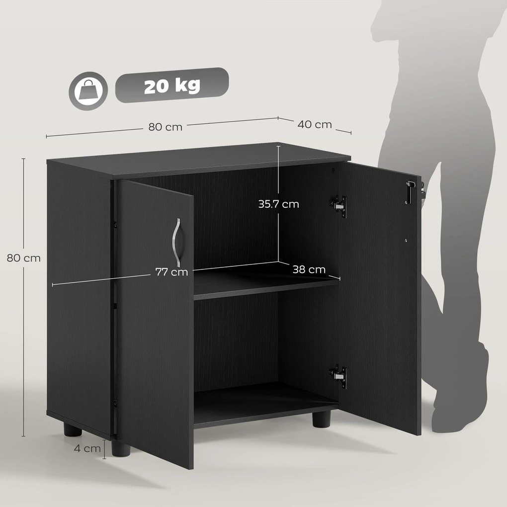 Vinsetto Dulap pentru Documente, cu Încuietoare, 2 Uși și Raft Interior, 80x40x80 cm, Negru | Aosom Romania