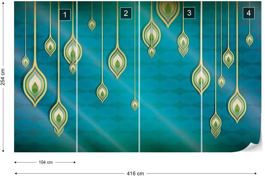 Fototapet GLIX - Blue, Green, And Gold Ethnic 2  + adeziv GRATUIT Tapet nețesute - 416x254 cm