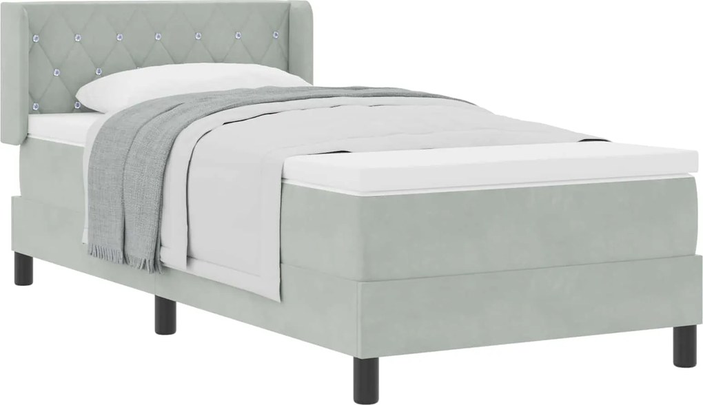 vidaXL Pat cu arcuri cu saltea Gri deschis 200 x 90 cm Catifea