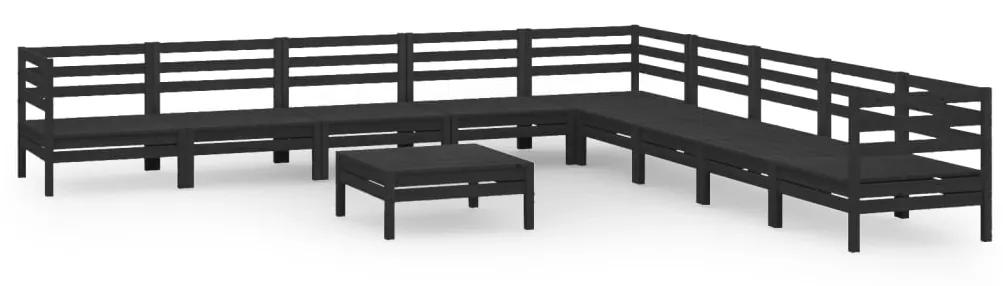 3083123 vidaXL Set mobilier de grădină, 10 piese, negru, lemn masiv de pin