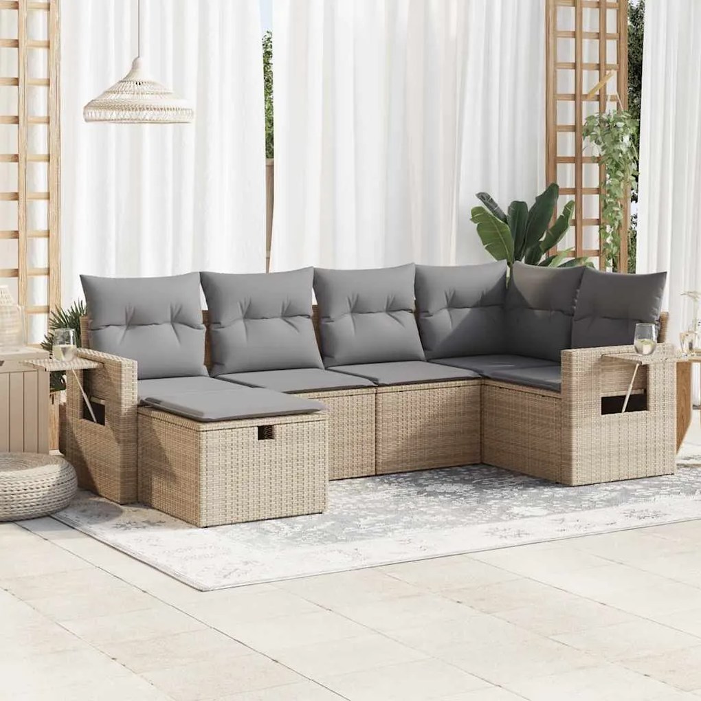 vidaXL Set canapele de grădină cu perne, 6 piese, bej, poliratan