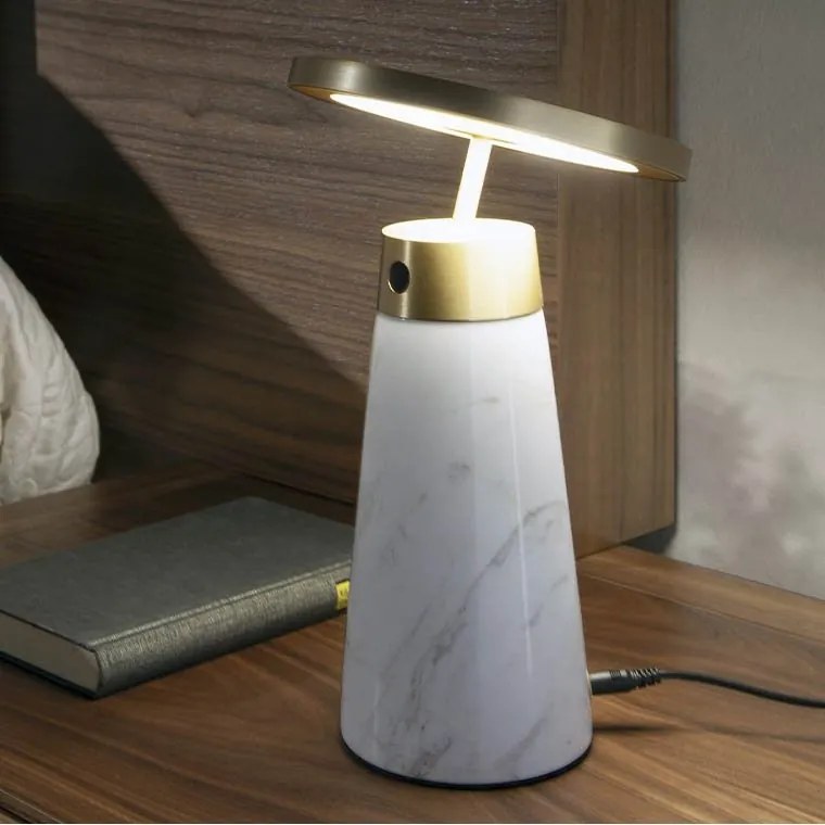 Veioza, Lampa de masa design LUX LED dimabil Calacatta marble white