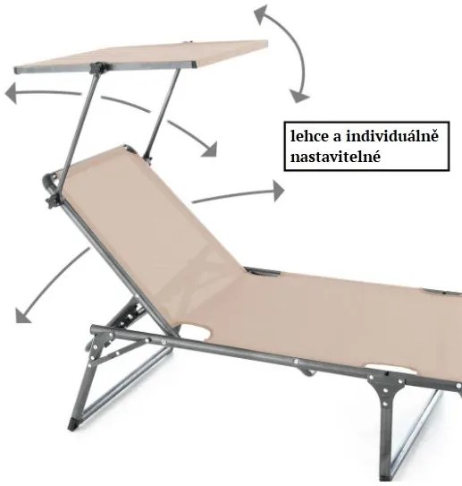 Șezlong pliant DIVERO cu acoperiș, XXL, bej
