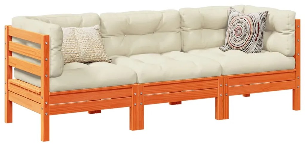 vidaXL Set mobilier de grădină cu perne, 3 piese, lemn masiv de pin