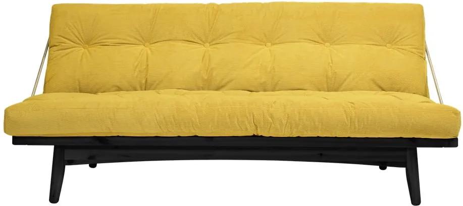 Canapea variabilă cu tapițerie din catifea reiată Karup Design Folk Black/Honey