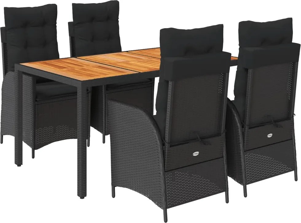 vidaXL Set mobilier de grădină cu perne, 5 piese, negru, poliratan