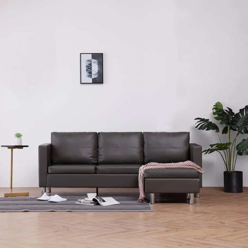 282206 vidaXL Canapea de 3 locuri cu perne, gri, piele ecologică