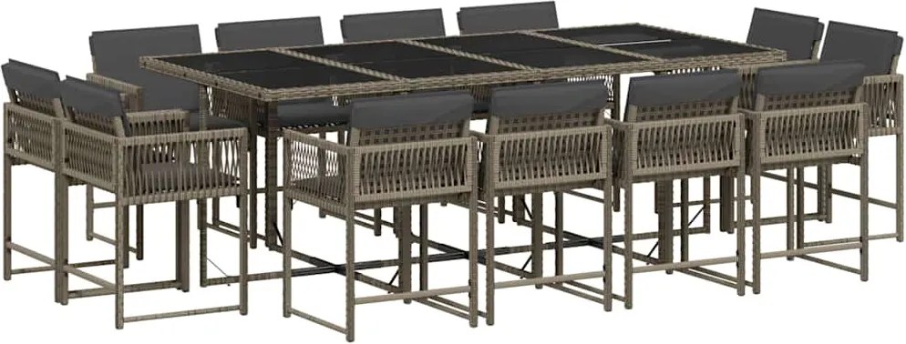 vidaXL Set mobilier de grădină cu perne, 13 piese, gri, poliratan
