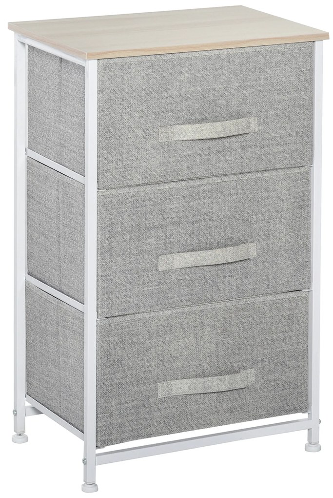 HOMCOM Mobilier de depozitare șifonier modern 3 sertare din material textil, cadru din oțel și placă de particule, 45 x 30 x 71 cm, gri | Aosom Romania