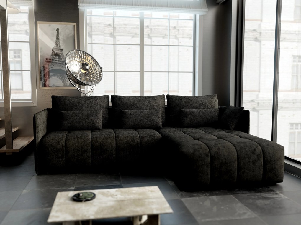 Colțar extensibil dumonde cu ladă de depozitare si sezut confortabil din spuma high-density, Malta Enjoy Black II 235x185 cm