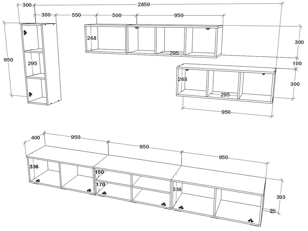 Living haaus V19, Antracit/Stejar Artisan, L 285 cm