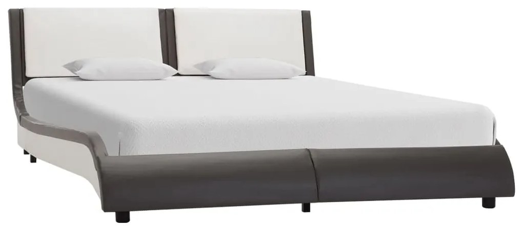 280369 vidaXL Cadru de pat cu LED, gri și alb, 140 x 200 cm, piele ecologică