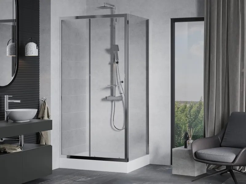 Mexen Apia cabina de duș culisantă 100 x 80 cm, transparentă, cromată + cadă de duș Rio - 840-100-080-01-00-4510