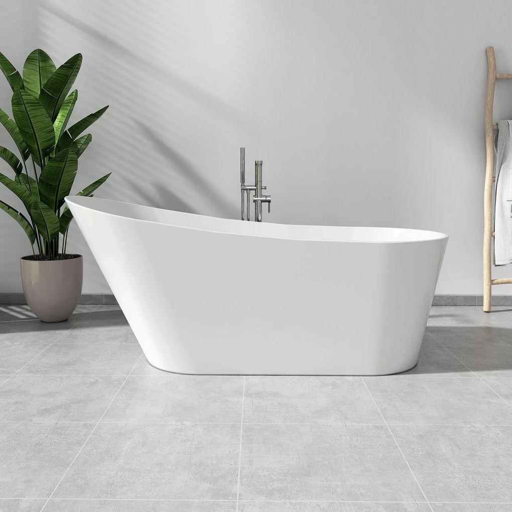 Cada freestanding compozit, 170 x 73 cm, ovala, alb lucios, Foglia Viva