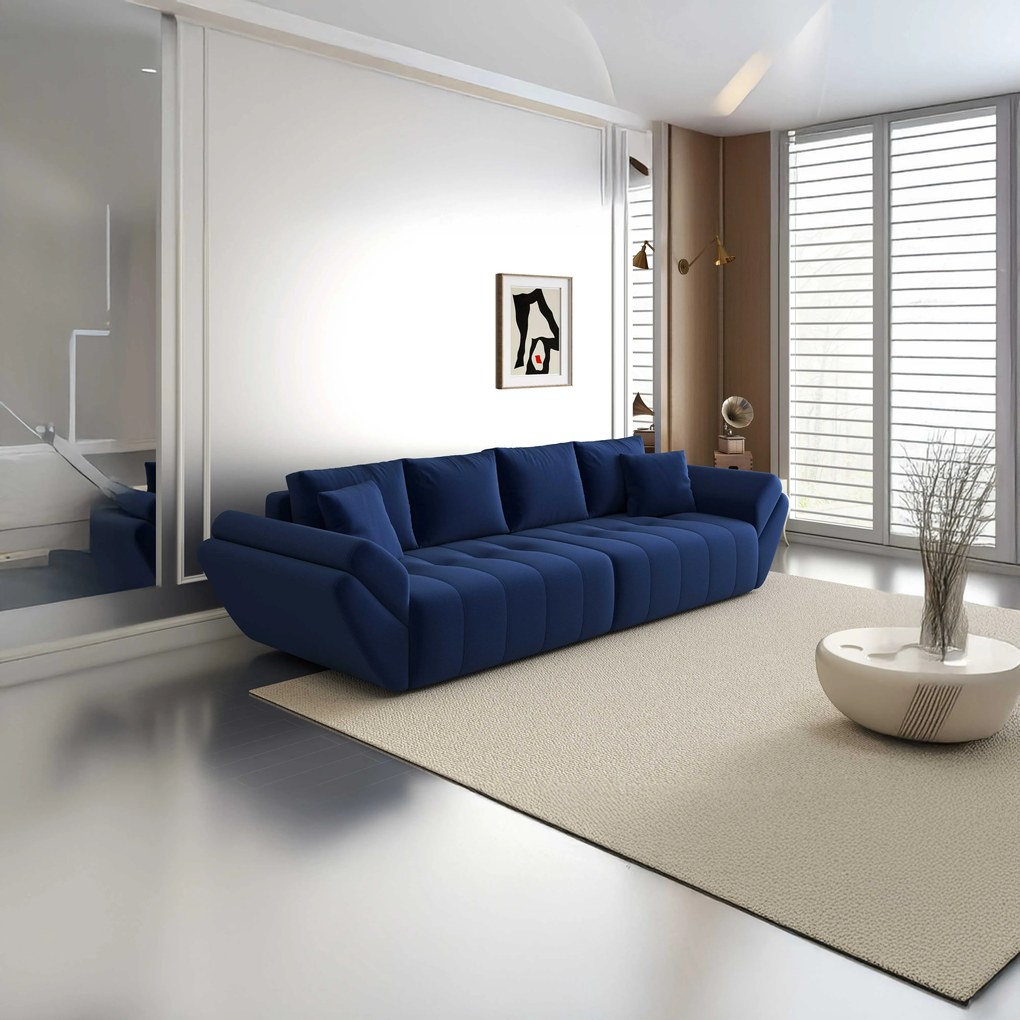 Canapea extensibilă dumonde cu ladă de depozitare si sezut confortabil din spuma high-density, Berlin Royal Blue 300x100 cm
