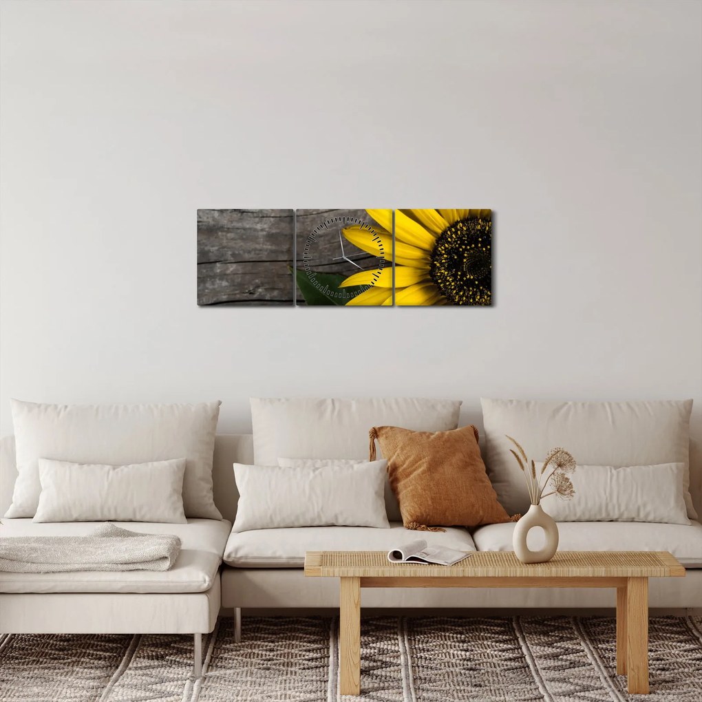 Tablou - Floare de floarea soarelui (cu ceas) (90x30 cm)