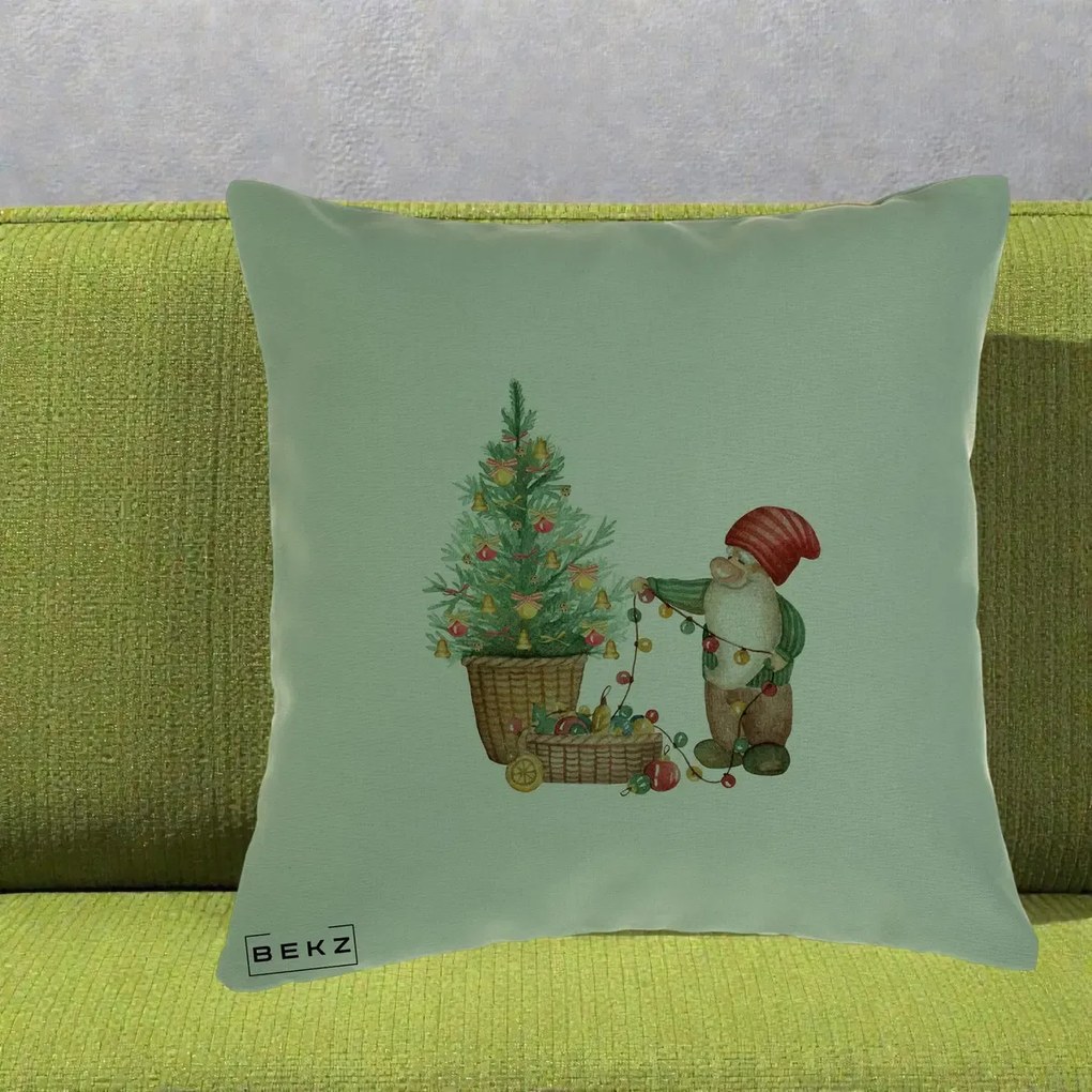 Perna Decorativa Pitic de Craciun cu Brad, 40x40 cm, Verde, Husa Detasabila, Perna Inclusa, BEKZ®