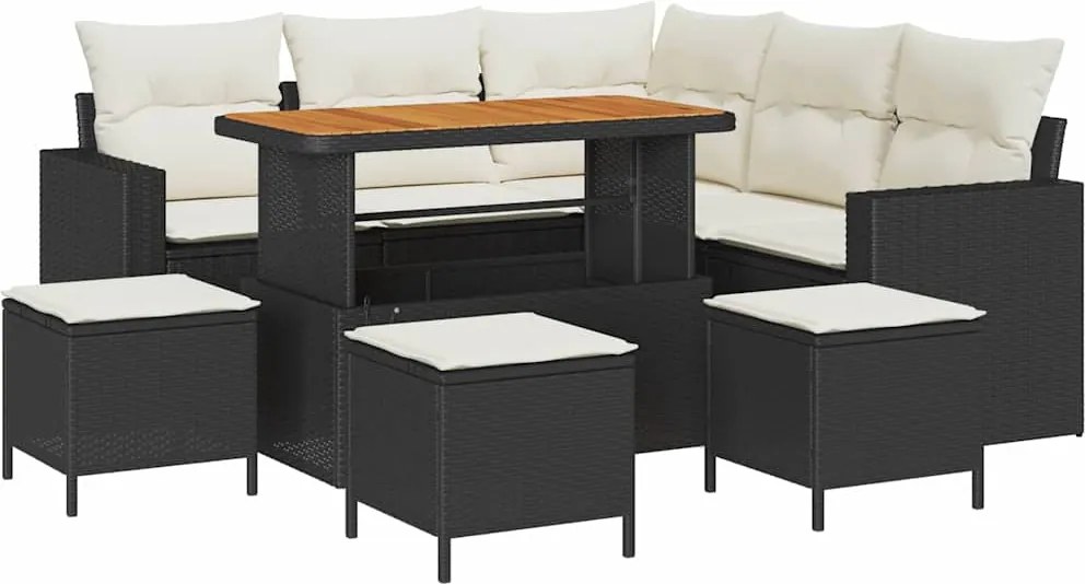 vidaXL Set de canapele pentru grădină 9 pcs Negru poliratan