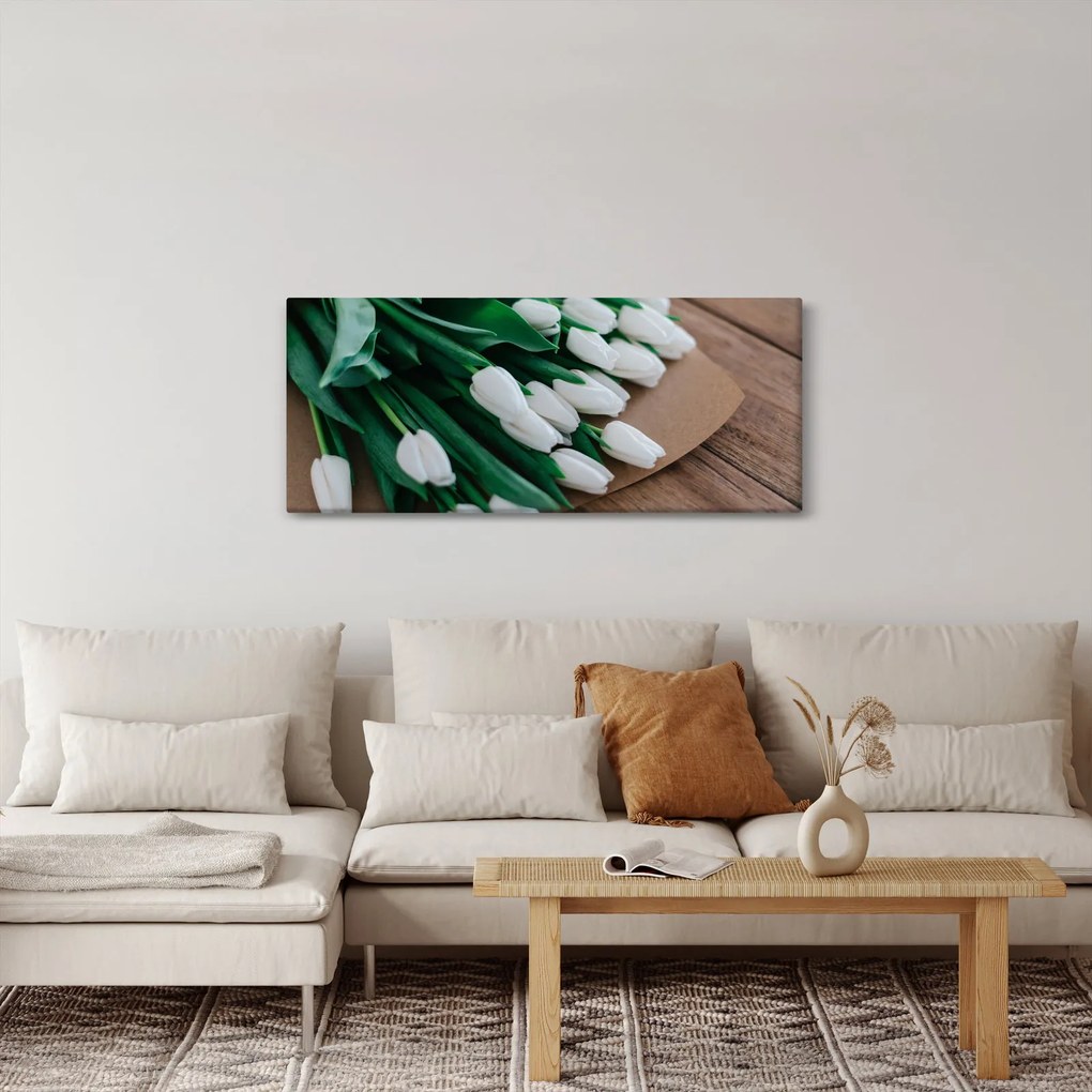Tablou cu buchet de lalele albe (120x50 cm)