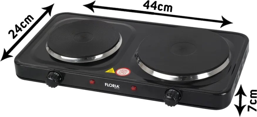 Plita Electrica Floria ZLN2844 - 2 Ochiuri, 2500W, Termostat Reglabil, Design Compact Negru
