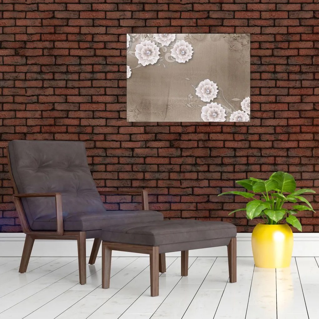 Tablou pe sticlă - Draperie cu flori (70x50 cm)