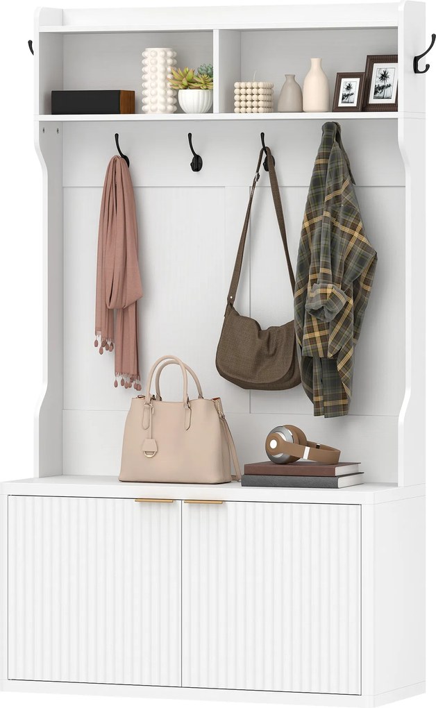 HOMCOM Cuier pantofar 4 în 1 cuier modern cu raft deschis pentru hol intrare dormitor 100x38x172 cm Alb | Aosom Romania