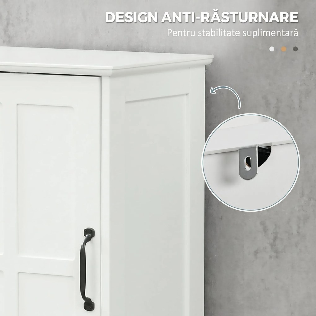 kleankin Dulap Modern pentru Baie, Mobilier Îngust cu Raft Deschis, Sertar, Uși Încastrate și Rafturi Ajustabile Alb | Aosom Romania