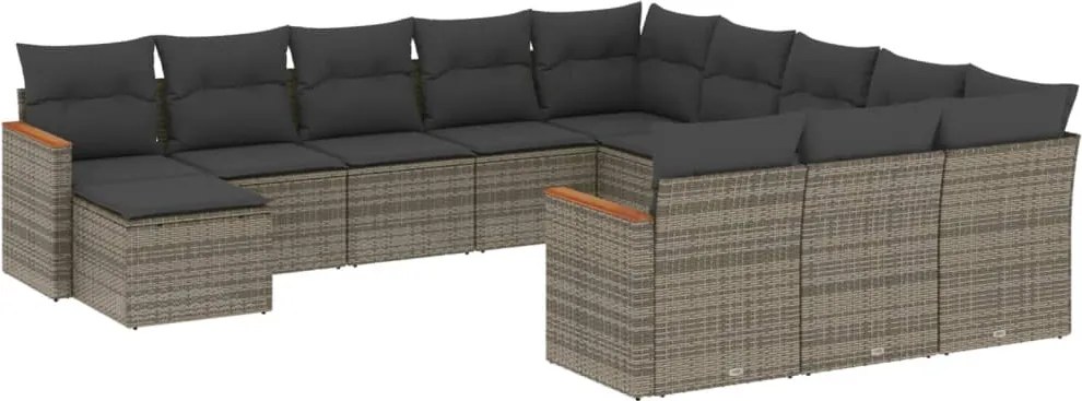 vidaXL Set canapea de grădină cu perne, 12 piese, gri, poliratan