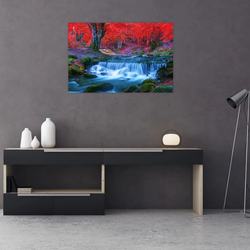 Tablou - Cascada în pădurea roșie (90x60 cm)